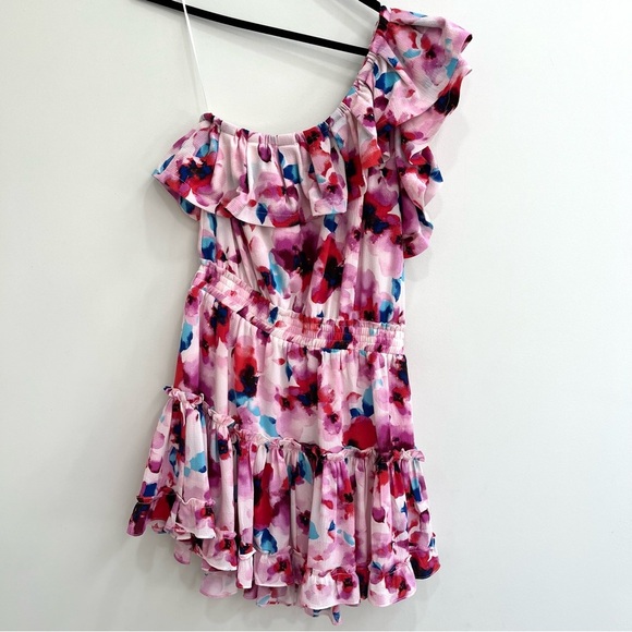 Buddy Love Sofia One Shoulder Ruffle Cocktail Dress Mini-Circus Pink Blue Small - Picture 6 of 13